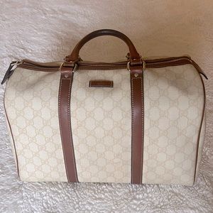 Gucci White Supreme GG Joy Boston Brown Leather Canvas Medium Doctor Speedy GHW